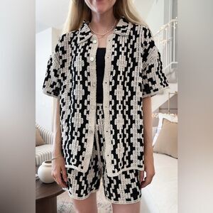 New Lucy Paris Raeleh Crochet Top Black and Cream Knit Cardigan med/large